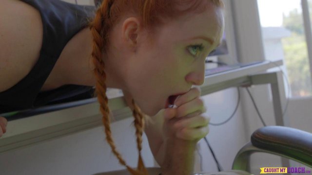 Превью Рыжая телка с косичками сидит на члене препода № 42373